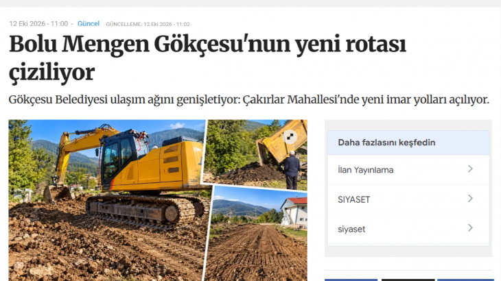 GÖKÇESU BELEDİYESİNİN ÇALIŞMALARI BOLU GÜNDEM'DE HABER OLDU